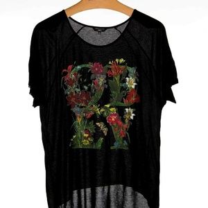 NEW W/ TAGS OBEY black w/ floral spell out top S